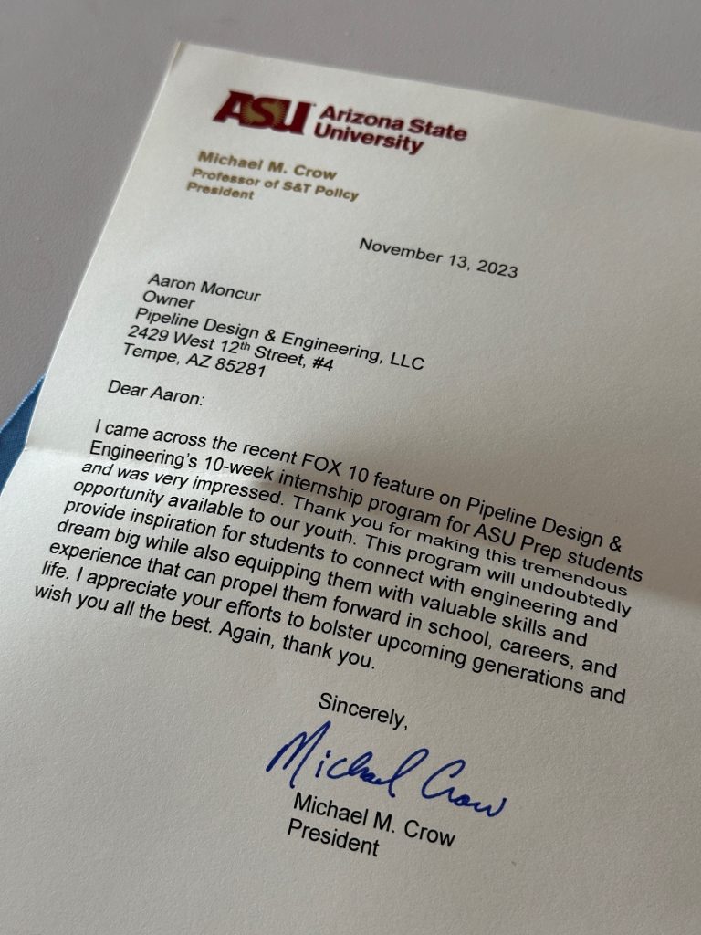 Michael Crow CAD Club Thank You Letter